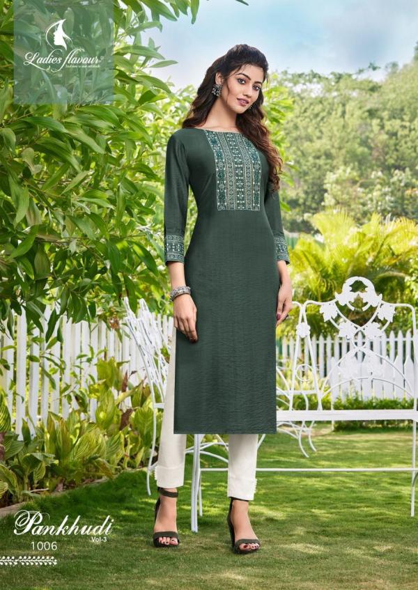 Ladies Flavour Pankhudi 3 Viscose Embroidery Kurti Collection